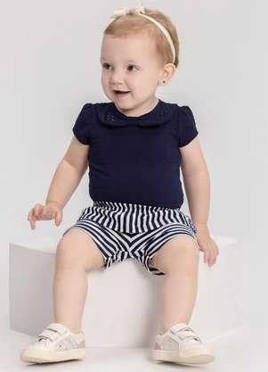 Alakazoo - Conjunto com Blusa e Shorts Listrado Azul - ALAKAZOO