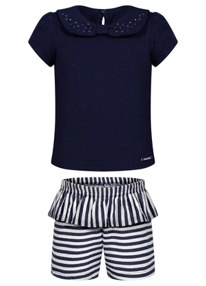 Alakazoo - Conjunto com Blusa e Shorts Listrado Azul - ALAKAZOO