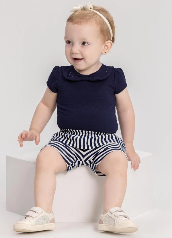 Alakazoo - Conjunto com Blusa e Shorts Listrado Azul