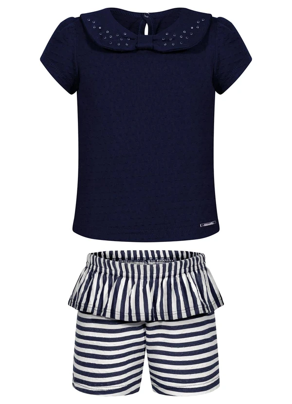 Alakazoo - Conjunto com Blusa e Shorts Listrado Azul 2