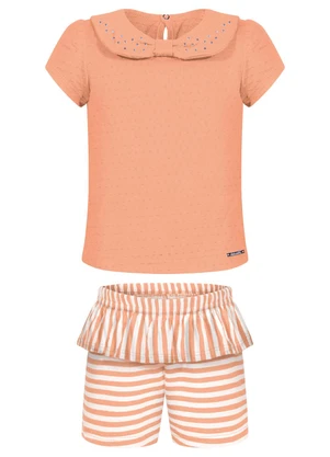 Alakazoo - Conjunto com Blusa e Shorts Listrado Laranja - ALAKAZOO