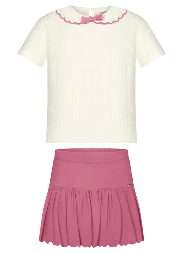 Alakazoo Conjunto com Blusa e Shorts Saia Balonê Rosa