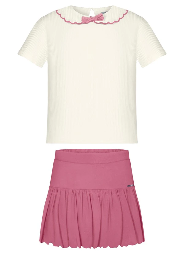 Alakazoo - Conjunto com Blusa e Shorts Saia Balonê Rosa