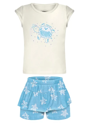 Alakazoo - Conjunto com Blusa e Shorts Saia Estampado Azul - ALAKAZOO