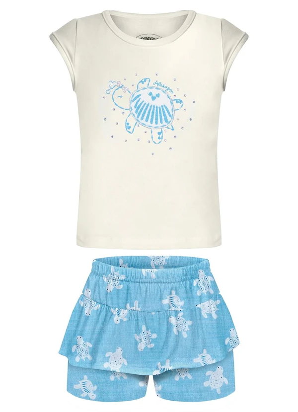 Alakazoo - Conjunto com Blusa e Shorts Saia Estampado Azul 2
