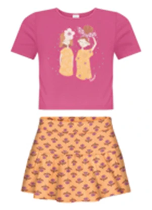 Alakazoo - Conjunto com Blusa e Shorts Saia Laranja - ALAKAZOO