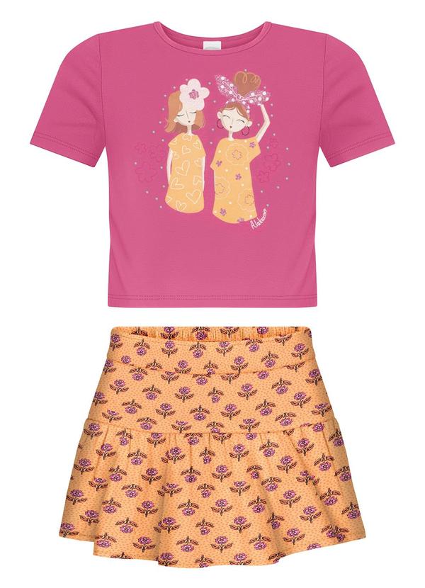 Alakazoo - Conjunto com Blusa e Shorts Saia Laranja