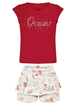 Alakazoo - Conjunto com Blusa e Shorts Saia Vermelho - ALAKAZOO