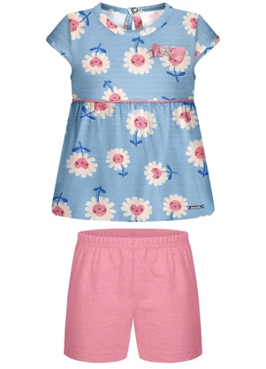 Alakazoo - Conjunto com Blusa Estampada e Shorts Azul - ALAKAZOO