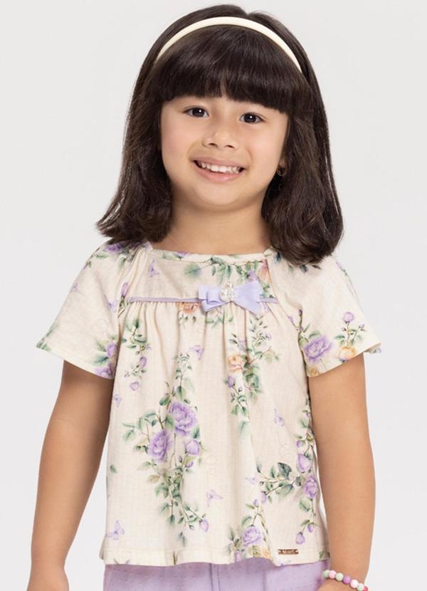 Alakazoo - Conjunto com Blusa Estampada e Shorts Liso Bege 2