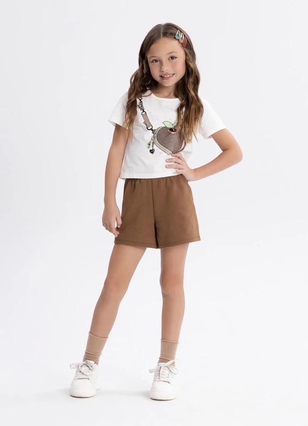 Alakazoo - Conjunto com Blusa Estampada e Shorts Marrom