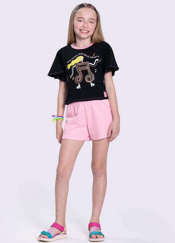 Alakazoo - Conjunto com Blusa Estampada e Shorts Preto