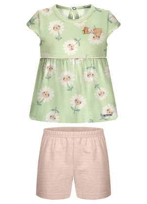 Alakazoo - Conjunto com Blusa Estampada e Shorts Verde - ALAKAZOO