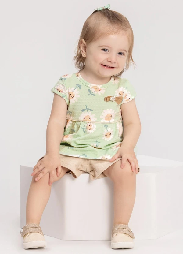 Alakazoo - Conjunto com Blusa Estampada e Shorts Verde 1