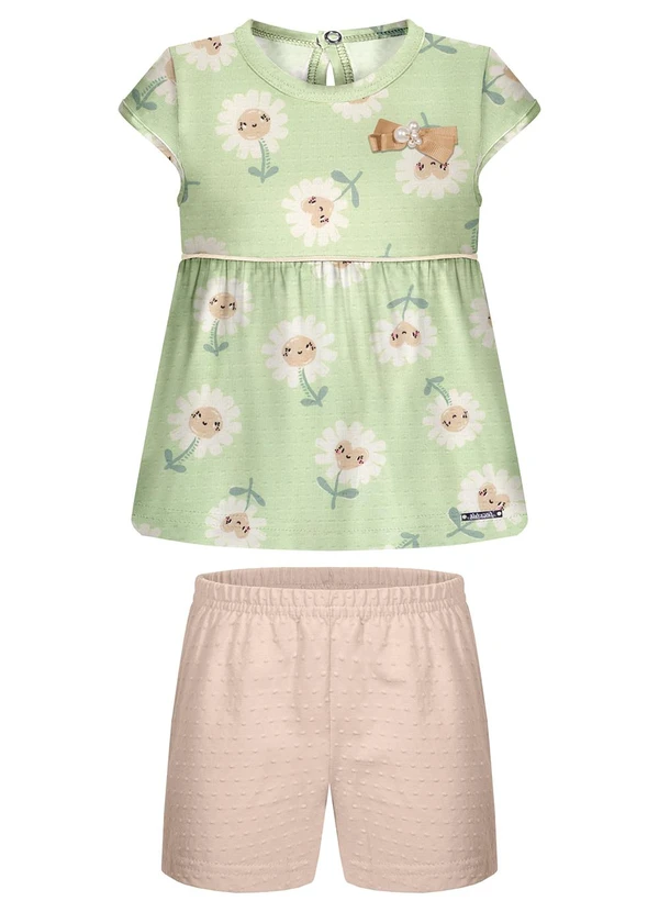 Alakazoo - Conjunto com Blusa Estampada e Shorts Verde 2