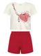 Alakazoo - Conjunto com Blusa Estampada e Shorts Marrom - variação: Vermelho