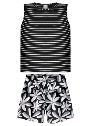 Alakazoo - Conjunto com Blusa Listrada e Shorts Preto - ALAKAZOO