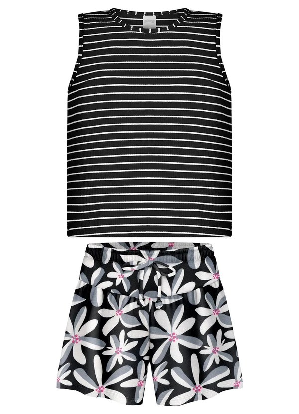 Alakazoo - Conjunto com Blusa Listrada e Shorts Preto 1