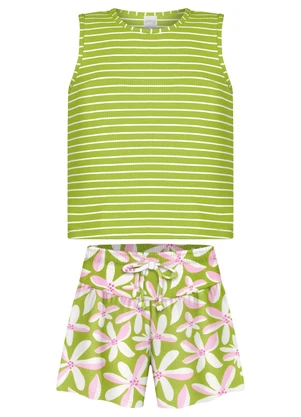 Alakazoo - Conjunto com Blusa Listrada e Shorts Verde - ALAKAZOO