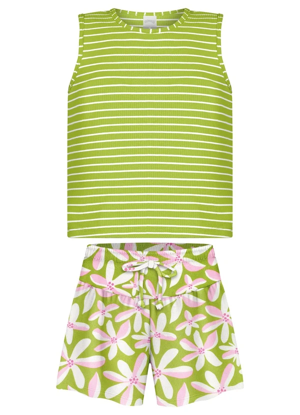 Alakazoo - Conjunto com Blusa Listrada e Shorts Verde 1