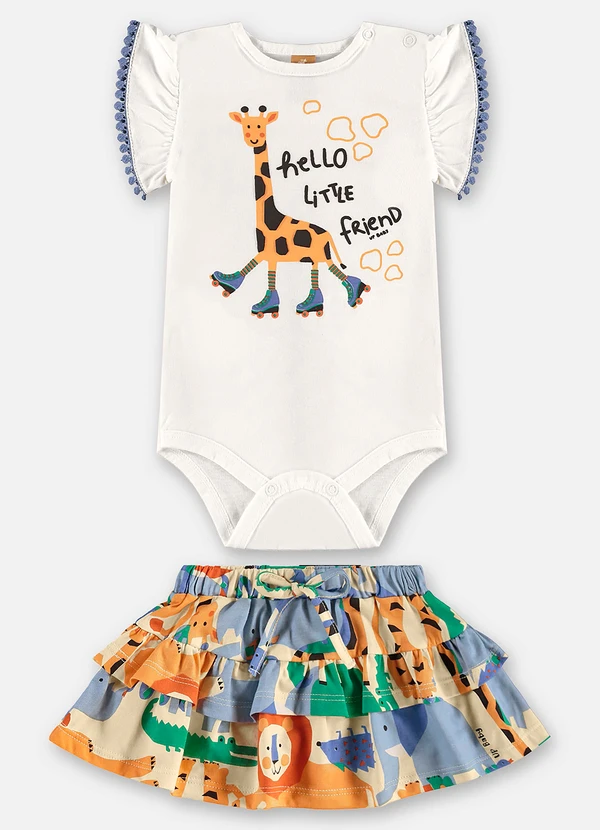 Up Baby - Conjunto com Body e Saia Bebê Bege