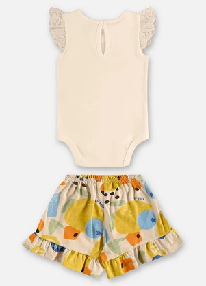 Up Baby - Conjunto com Body e Short Bebê Menina Bege - UP BABY