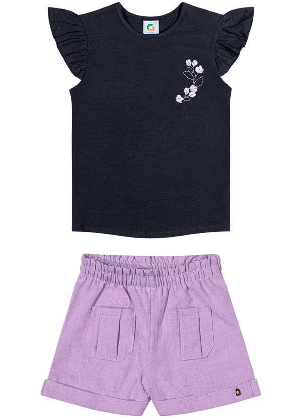 Alenice - Conjunto com Bordado de Flores Menina Azul