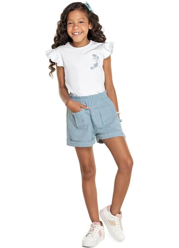 Alenice - Conjunto com Bordado de Flores Menina Branco