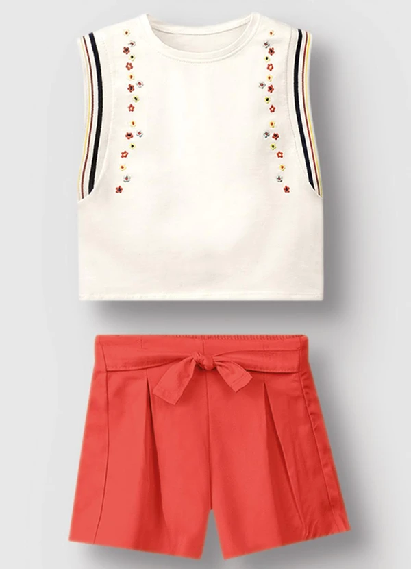 Carinhoso - Conjunto com Bordado Floral Menina Off White 2