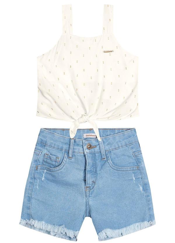 Carinhoso - Conjunto com Brilho e Jeans Menina Off White