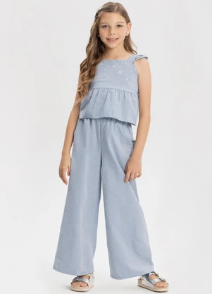Alakazoo - Conjunto com Calça e Blusa Bordada de Alças Azul - ALAKAZOO