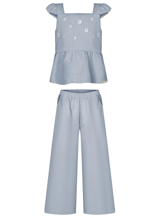 Alakazoo - Conjunto com Calça e Blusa Bordada de Alças Azul 4