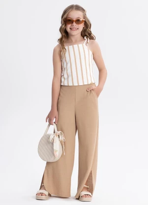 Alakazoo - Conjunto com Calça e Blusa de Alças Crochê Bege - ALAKAZOO