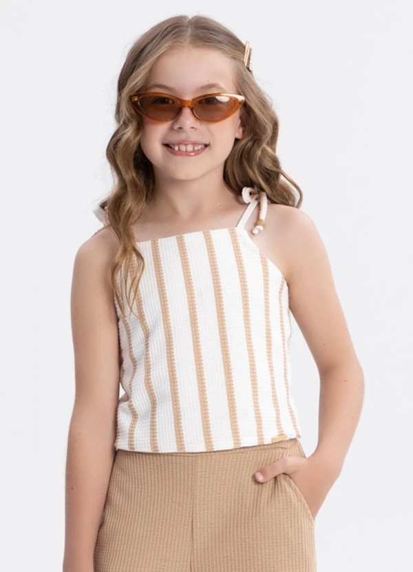 Alakazoo - Conjunto com Calça e Blusa de Alças Crochê Bege 2