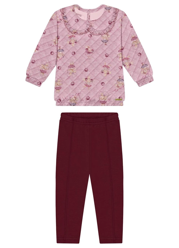 Alakazoo - Conjunto com Calça e Blusão Estampado Rosa