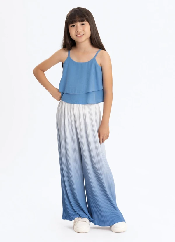 Alakazoo - Conjunto com Calça Plissada e Blusa Azul