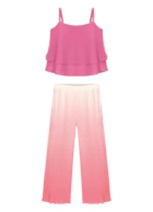 Alakazoo - Conjunto com Calça Plissada e Blusa Rosa - ALAKAZOO