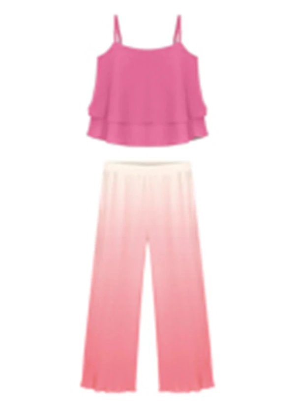 Alakazoo - Conjunto com Calça Plissada e Blusa Rosa