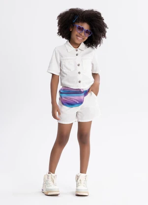 Alakazoo - Conjunto com Camisa e Shorts de Sarja Bege - ALAKAZOO