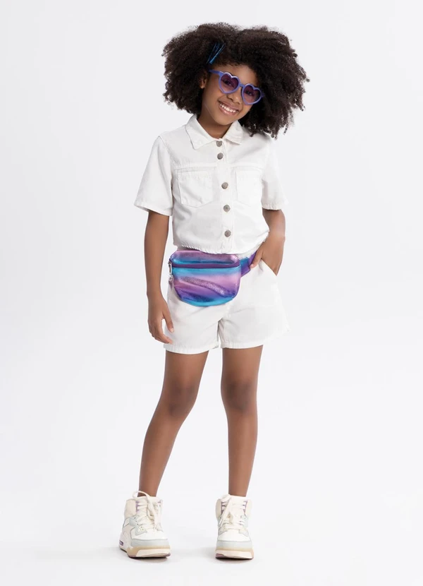 Alakazoo - Conjunto com Camisa e Shorts de Sarja Bege