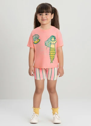Conjunto com Camiseta e Bermuda Três e Já Rosa - TRÊS E JÁ