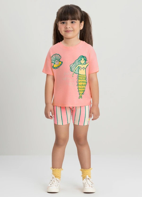 Três e Já - Conjunto com Camiseta e Bermuda Três e Já Rosa