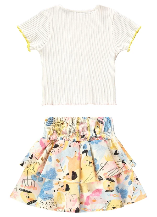 Três e Já - Conjunto com Cropped e Saia Bege 3