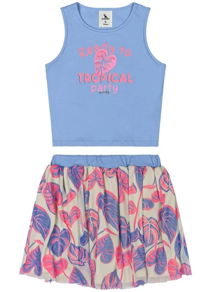 Quimby - Conjunto com Cropped e Saia com Tule Azul - QUIMBY