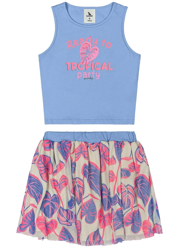 Quimby - Conjunto com Cropped e Saia com Tule Azul 2