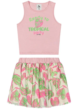 Quimby - Conjunto com Cropped e Saia com Tule Rosa - QUIMBY
