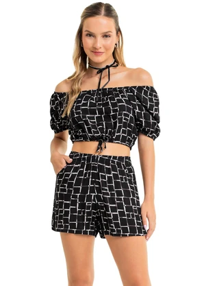 Gloss - Conjunto com Cropped e Short Juvenil Preto - GLOSS