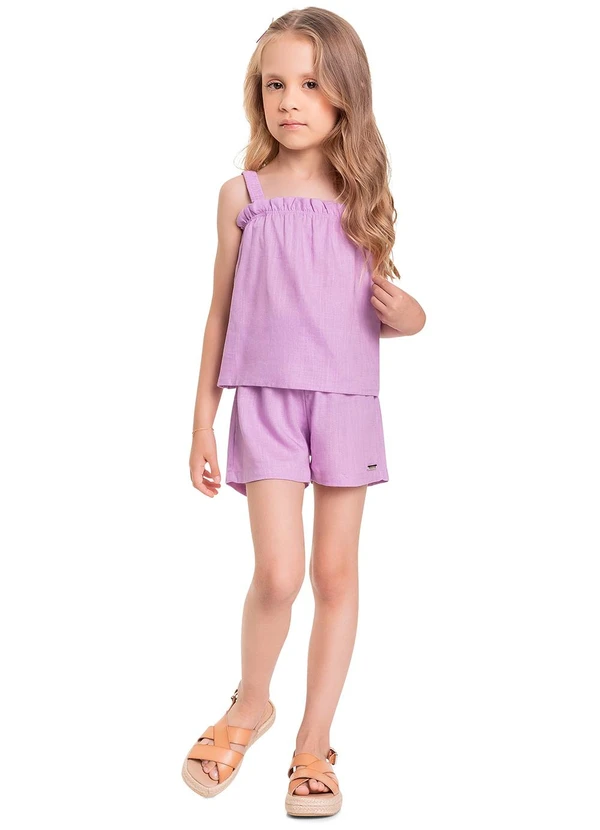 Quimby - Conjunto com Cropped e Short Roxo