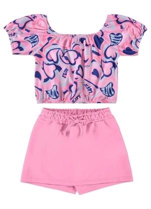 Guloseima - Conjunto com Cropped e Short-Saia Rosa - GULOSEIMA