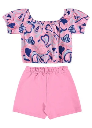 Guloseima - Conjunto com Cropped e Short-Saia Rosa - GULOSEIMA